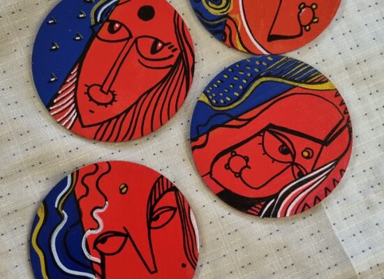 Handpainted coasters by Meg Vaidy