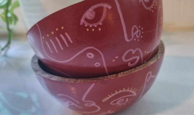 Handpainted bowls by Meg Vaidy